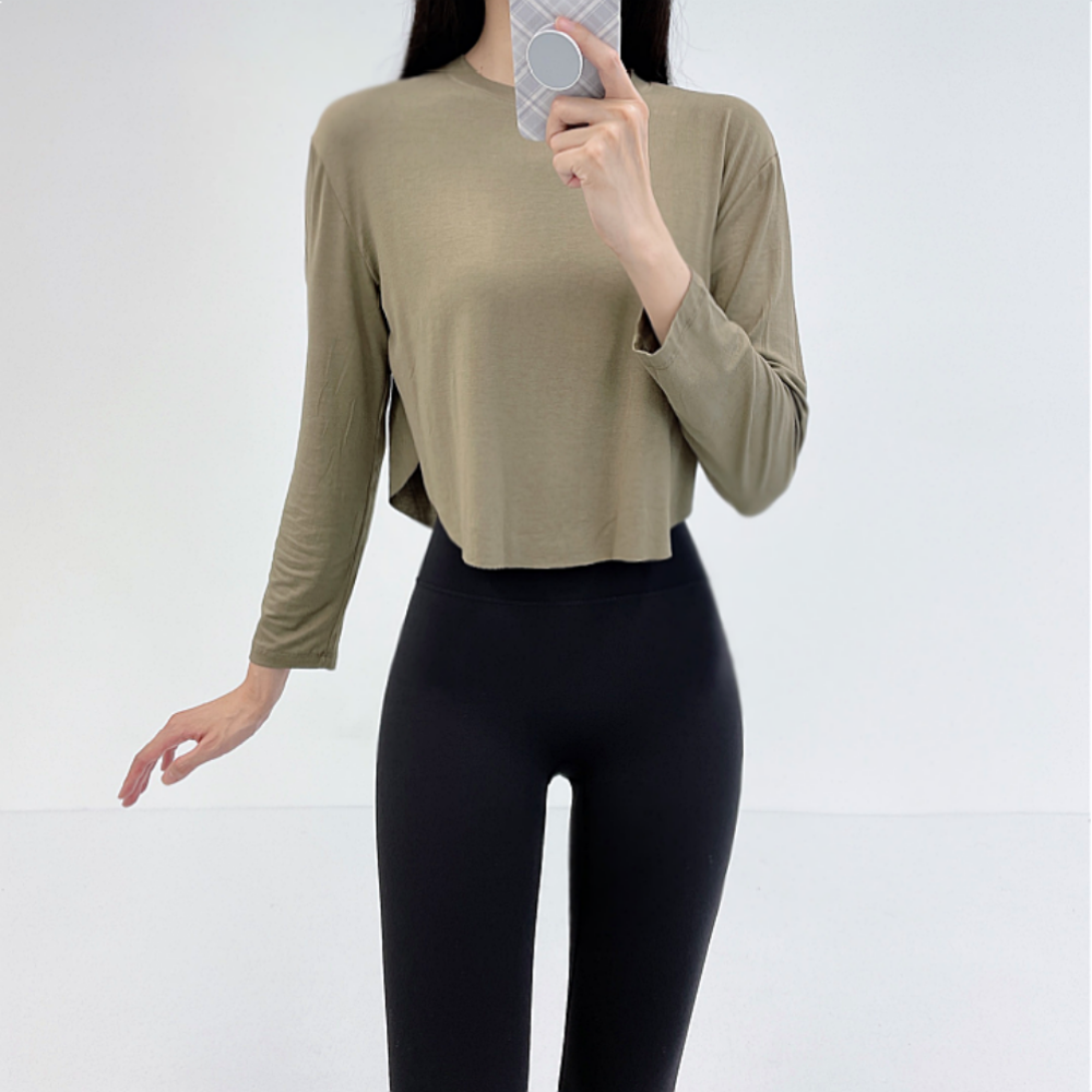 로라벨 리우 필라테스복 요가복 필라테스 상의 옷 커버업 운동복 탑 요가 크롭 긴팔 복장 - 메인 이미지