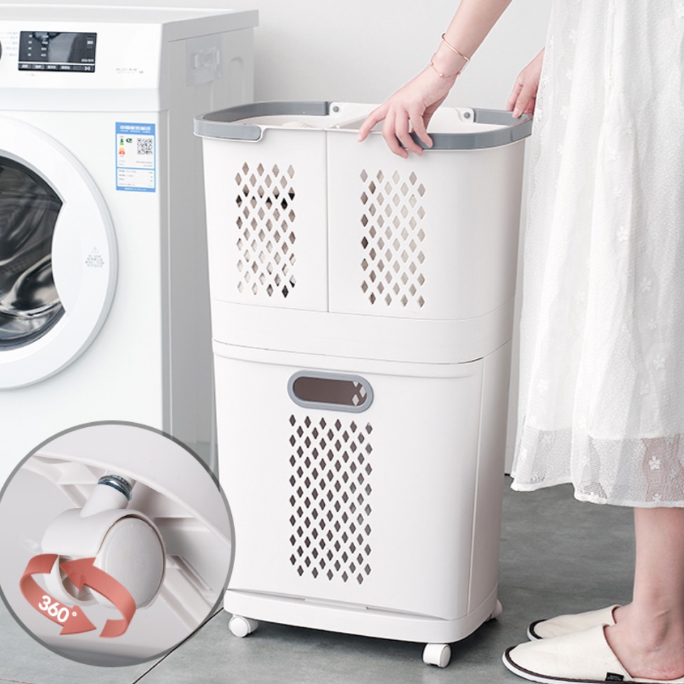 대형 바퀴달린 바구니 재활용 세탁물 보관함 플라스틱 빨래 바구니