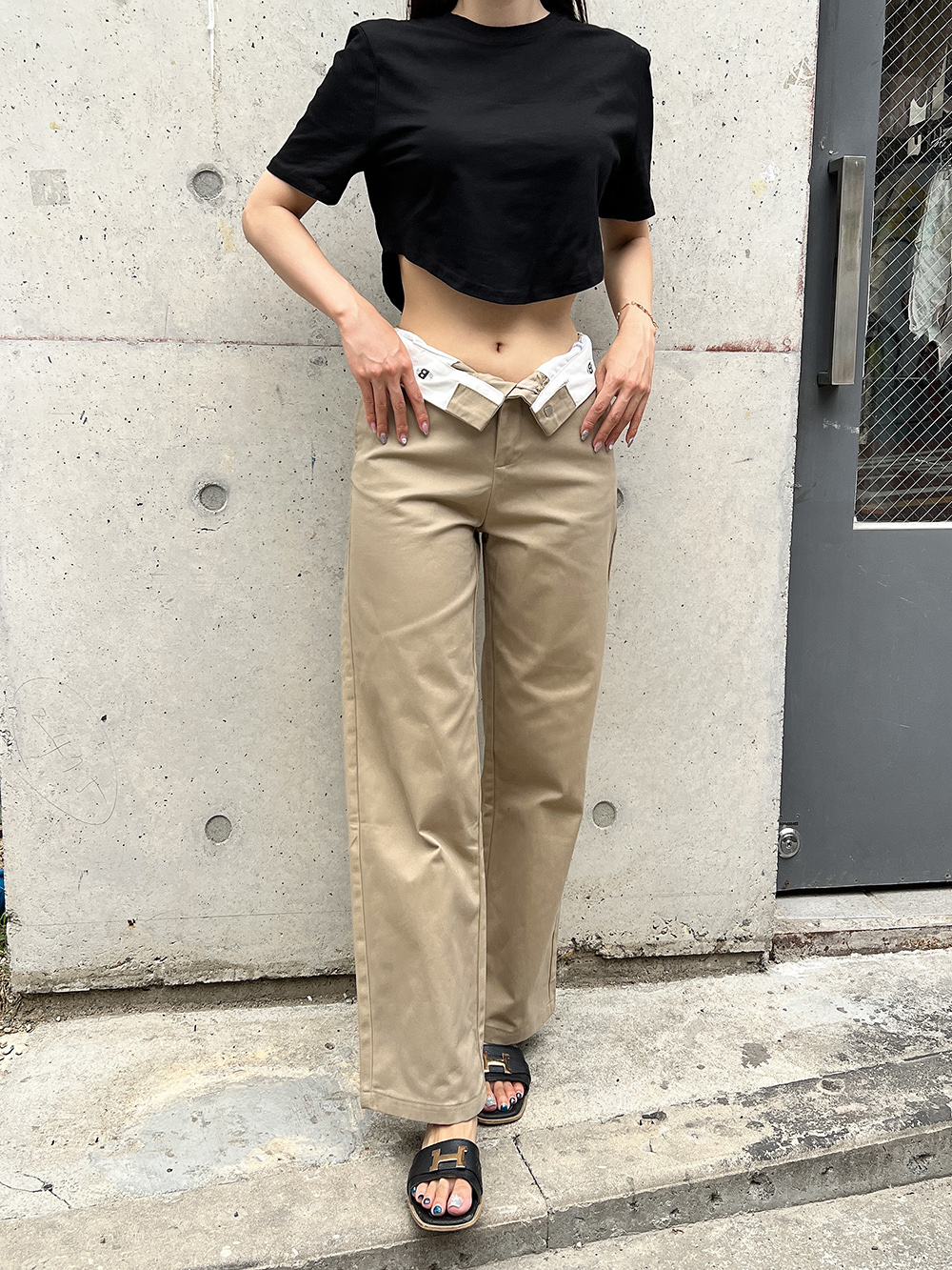 무지 캔지 루즈핏 오버핏 허리 굴림 반팔 크롭티셔츠 3color 이미지 2