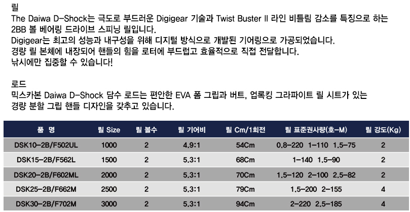 다이와 디쇼크 콤보 2볼 562L 워킹 루어 낚시 세트 바다 민물 루어 구멍치기 낚시대 스피닝릴 - 상세 이미지 5