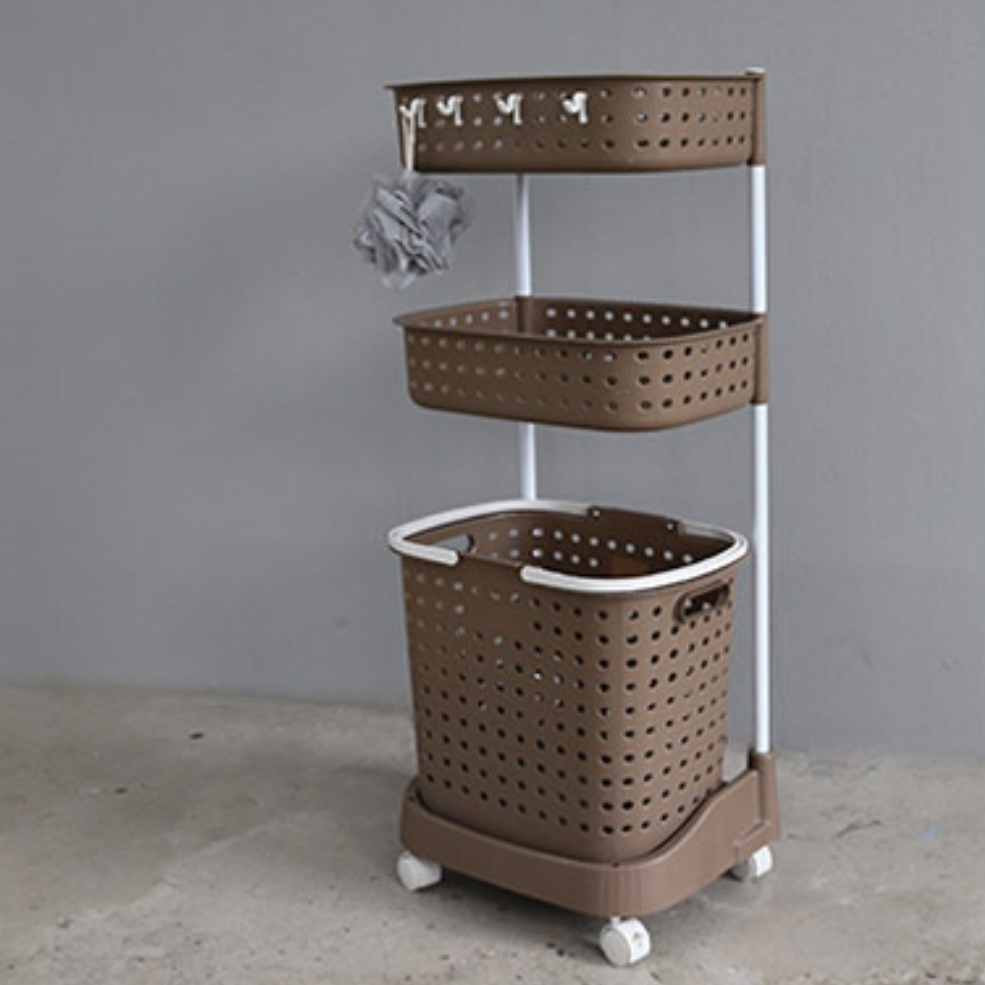 대형 3단 빨래 바구니 대용량 바퀴달린 바구니 세탁물 보관함