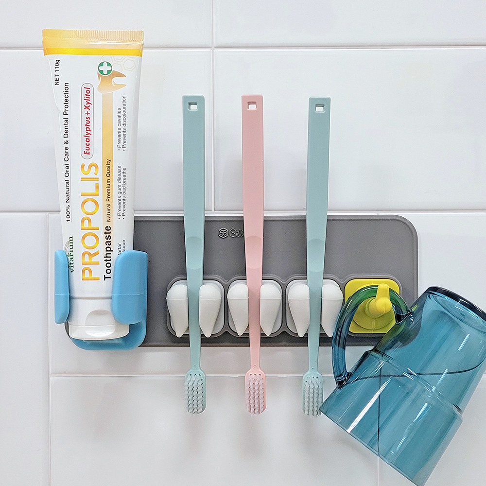 실리바스 허그 멀티 패밀리 흡착식 실리콘 칫솔꽂이 치약걸이 후크걸이