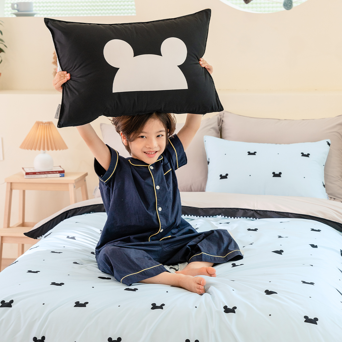 키즈 알러지 사계절 무봉제 누빔 이불커버 베개세트 베어퐁 (곰돌이), S.SS(싱글.슈퍼싱글겸용)