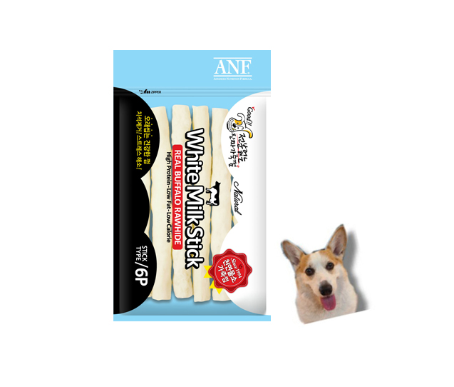 ANF 로하이드 화이트 밀크스틱 6P 천연물소 가죽껌 우유껌 - 상품 이미지