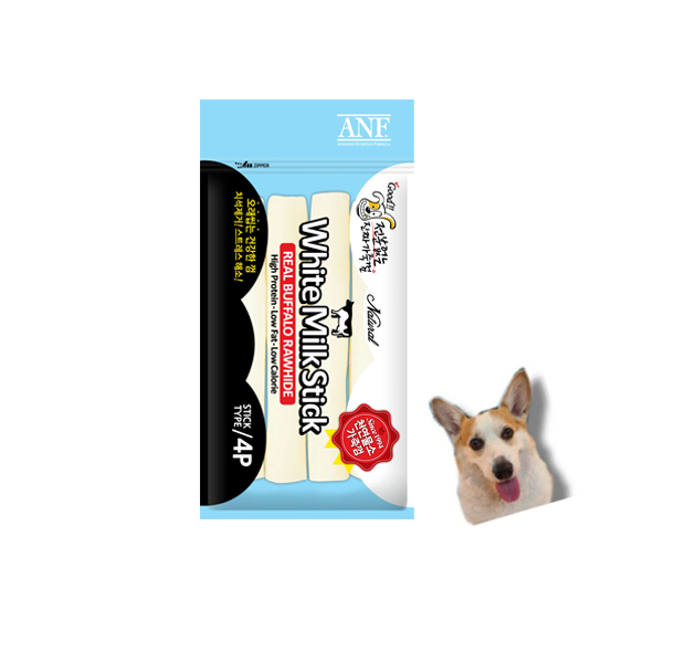 ANF 로하이드 화이트 밀크스틱 4P 천연물소 가죽껌 우유껌 - 상품 이미지
