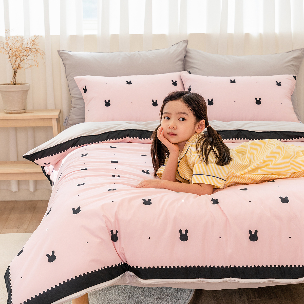 키즈 알러지 사계절 무봉제 누빔 이불커버 베개세트 래빗퐁 (토끼), S.SS(싱글.슈퍼싱글겸용)