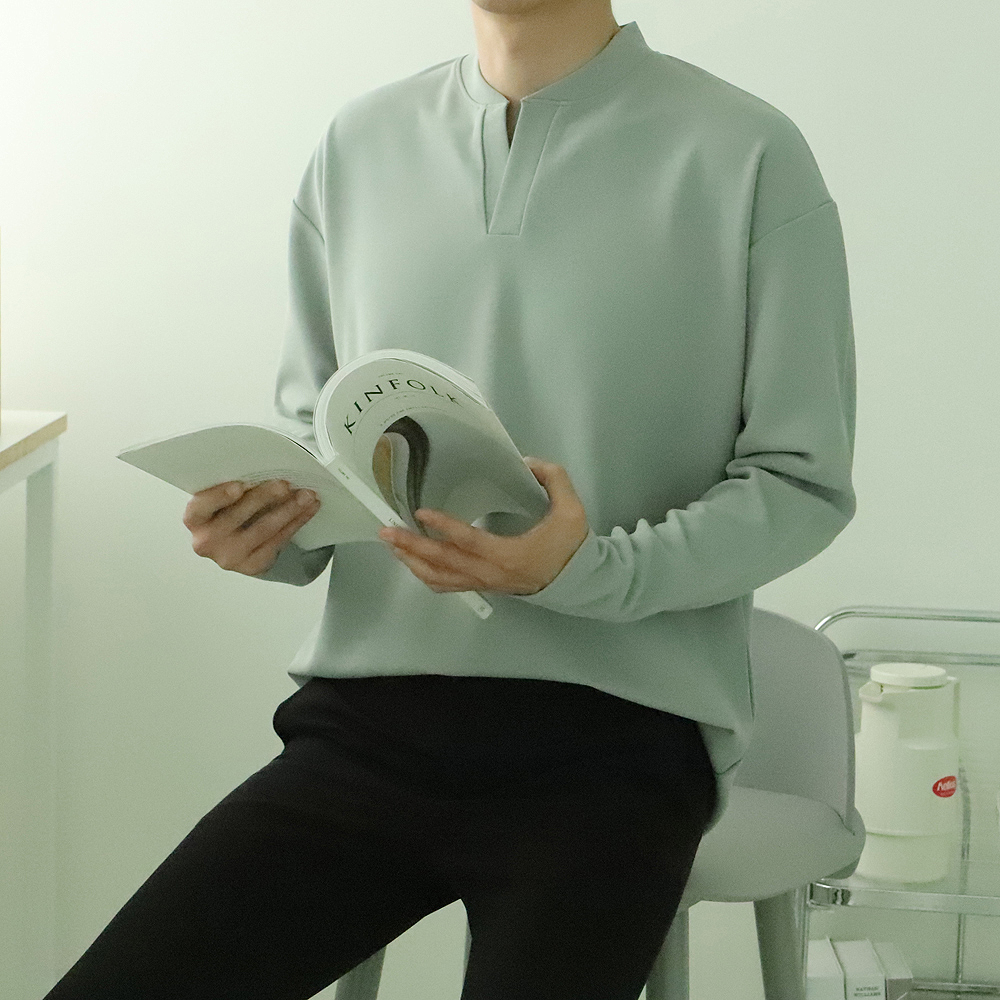 남자 긴팔티 빅사이즈 차이나카라 구김없는 헨리넥 티셔츠 - 상품 이미지