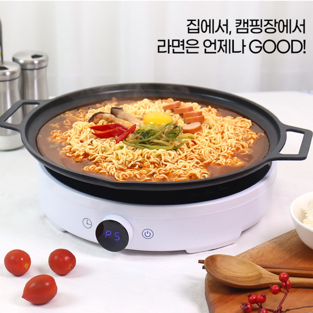 인덕션 그리들 40cm 대형 불판 팬 캠핑 코팅 전골 겸용 우드 손잡이 전용 가방포함