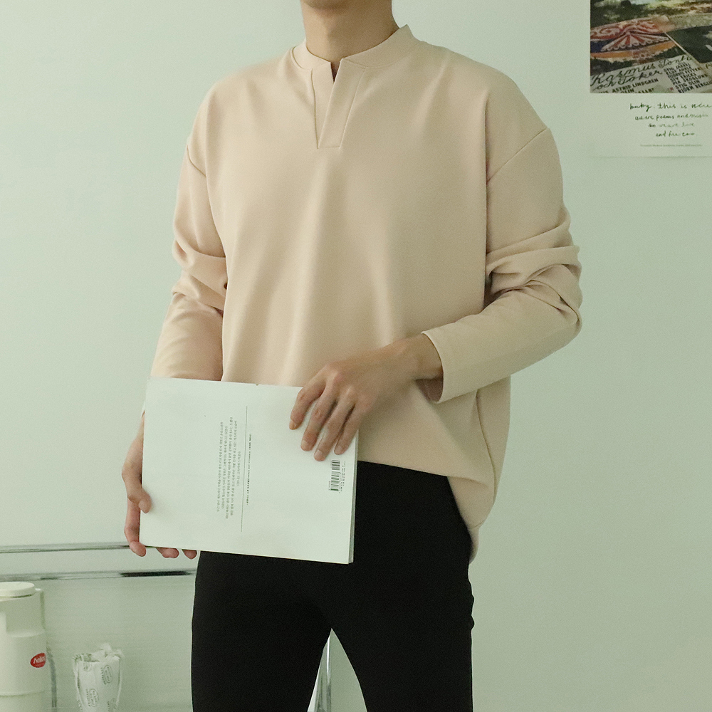 남자 긴팔티 빅사이즈 차이나카라 구김없는 헨리넥 티셔츠 - 상세 이미지 2