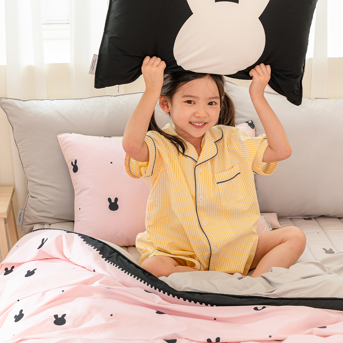 키즈 알러지 사계절 무봉제 누빔 이불커버 패드세트 래빗퐁 (토끼), S.SS(싱글.슈퍼싱글겸용)