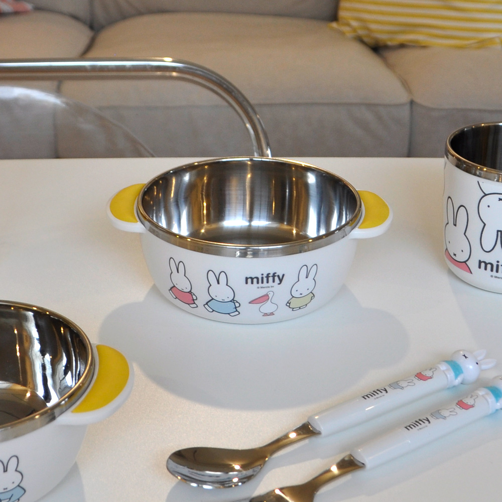 화이트 미피 논슬립 스텐대접 유아 캐릭터 식기 어린이집 유치원 준비물 국그릇 밥그릇