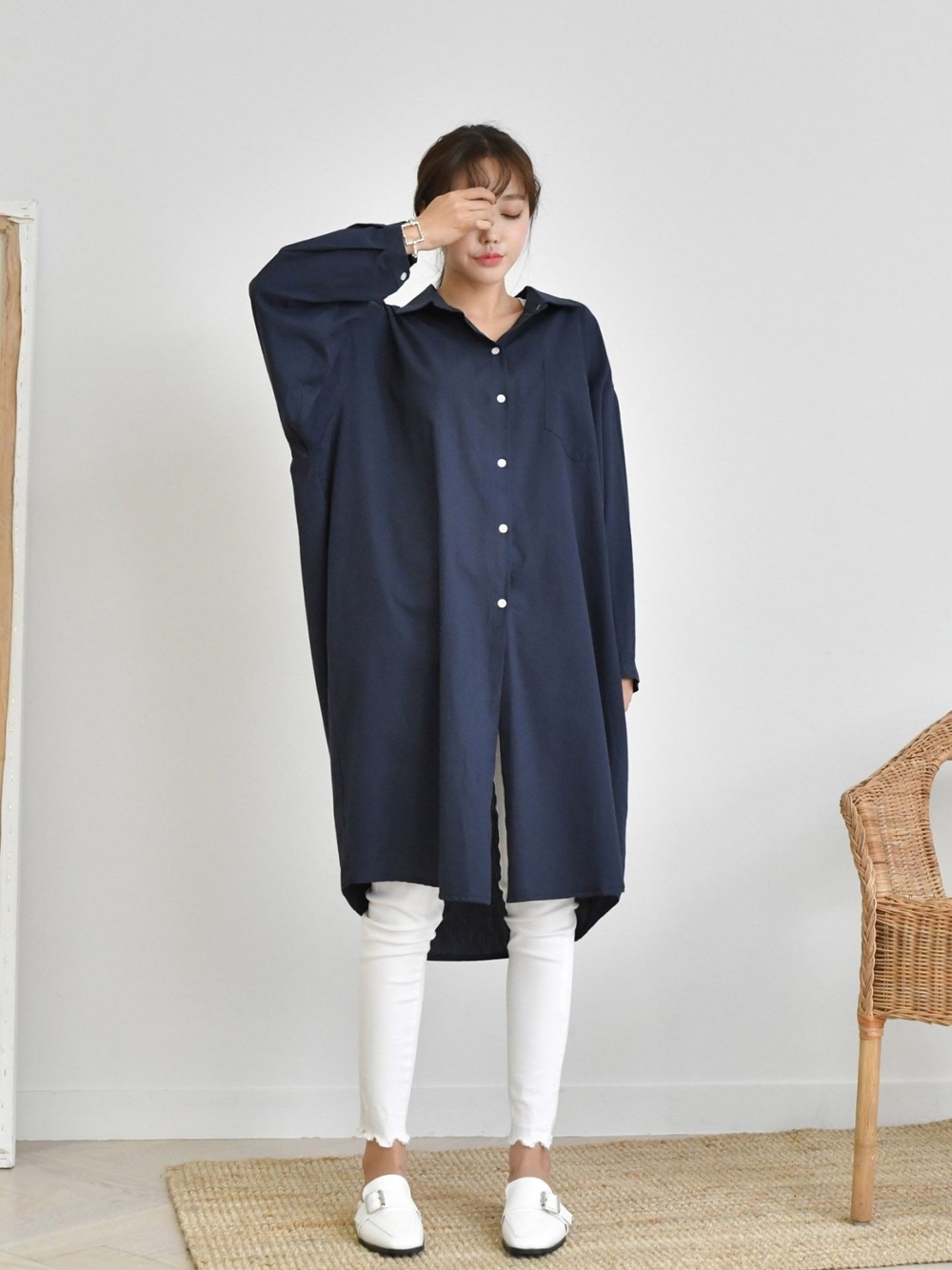 오버핏셔츠 롱남방 여성 가을 봄 카라 빅사이즈 긴팔 셔츠 남방 이미지 2