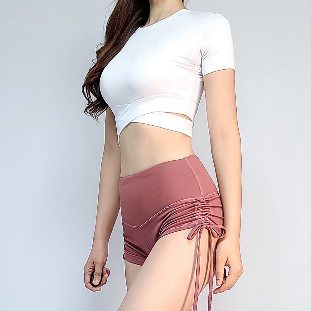 여성 필라테스복 요가 상의 반팔탑 피트니스복 크로스 크롭티 헬스복 아나웨어 - 상세 이미지 4