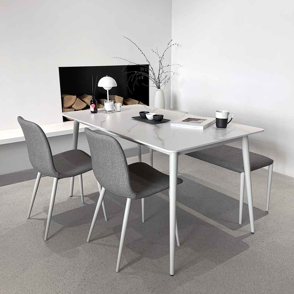 로포텐 델피 세라믹식탁 세트 4인용 식탁 포세린 마블화이트 1400 의자2 벤치