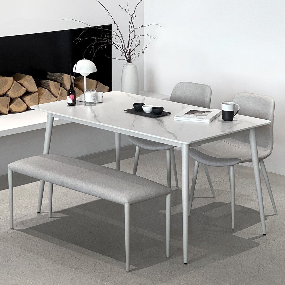 로포텐 델피 세라믹식탁 세트 4인용 식탁 포세린 마블화이트 1400 의자2 벤치
