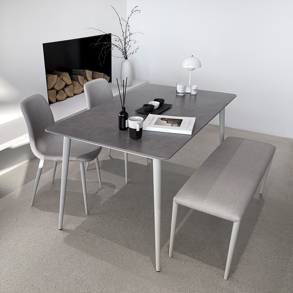 로포텐 델피 세라믹식탁 세트 4인용 식탁 포세린 마블화이트 1400 의자2 벤치