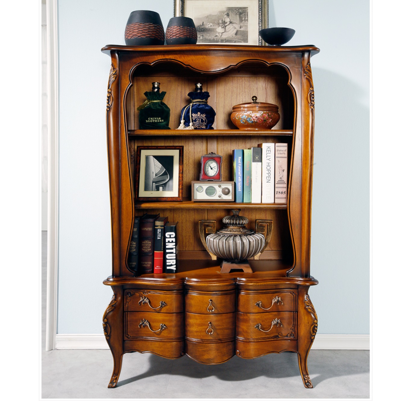 엔틱장식장 빈티지 클래식 고급 거실 원목 장식장 인테리어진열장