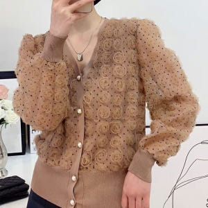 여자여자몰 시스루망사소매 플라워입체자수 니트숏가디건 특이한 레이스가디건 ... 착용 후기 | 사이즈/핏 총정리 - 상품 이미지 2