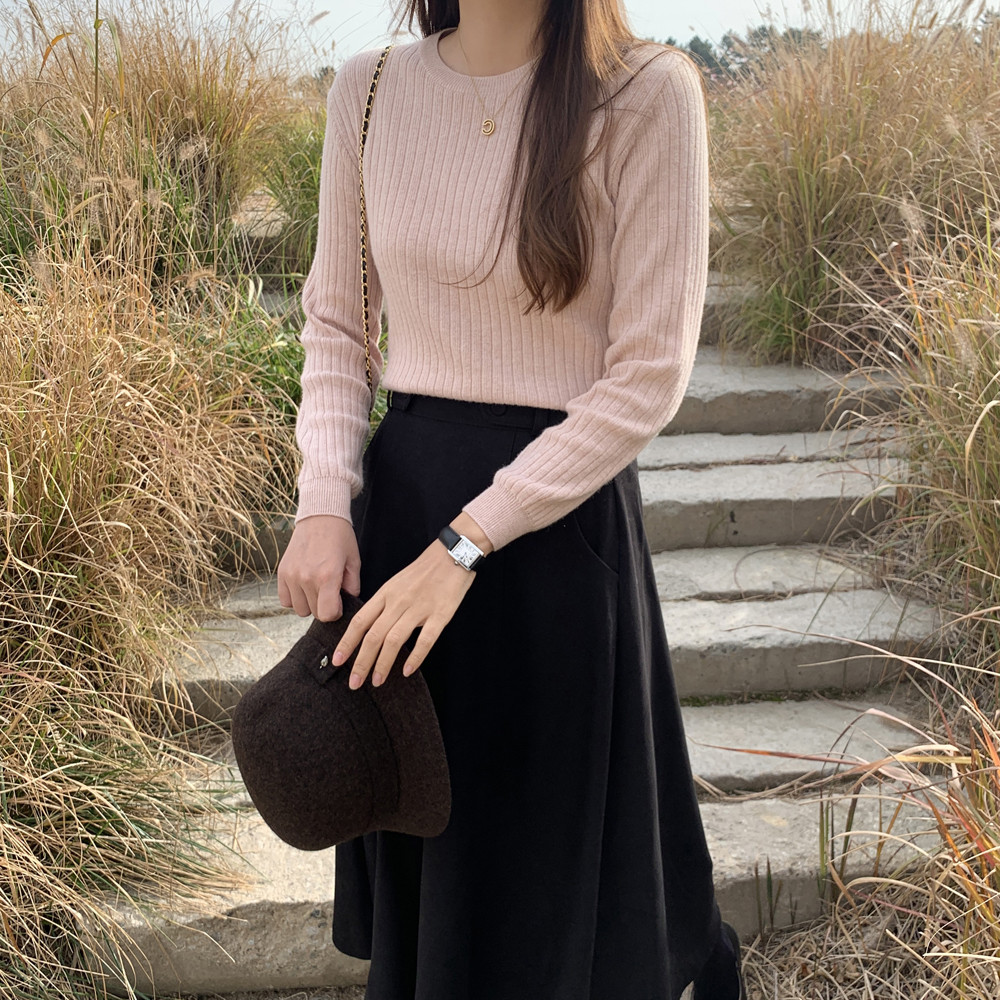 루즈핏 울 캐시미어 니트 골지 니트 여성 니트티 가을 겨울 핑크 브라운