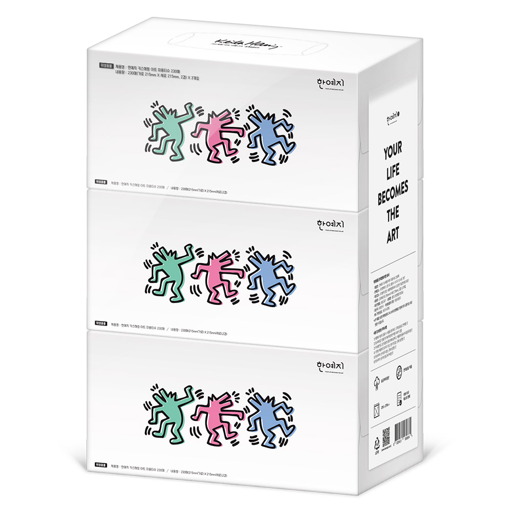 한예지 230매 키스해링 아트 곽티슈 각티슈 미용티슈 3입 1팩