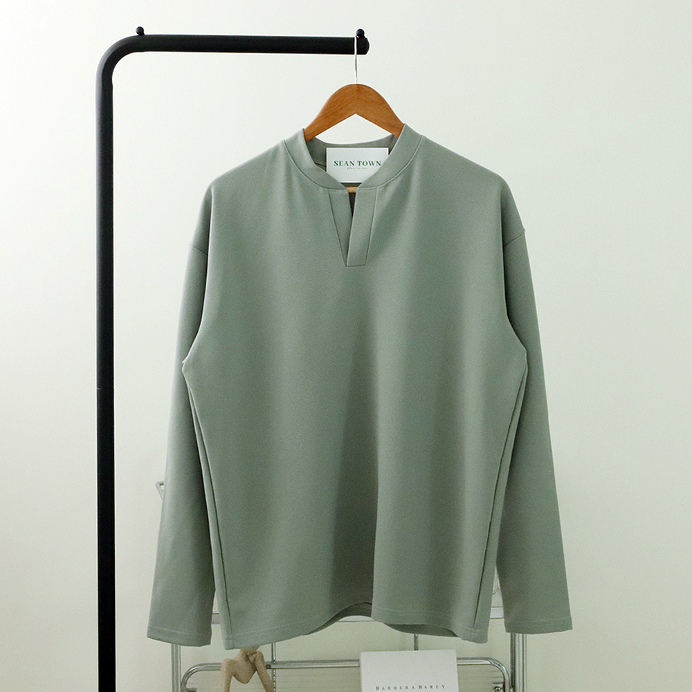 남자긴팔티 구김없는 차이나카라 헨리넥 머슬핏티셔츠 제품 이미지