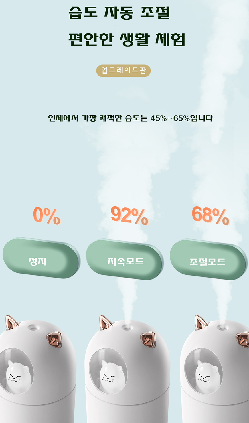 미니가습기 비염 목가습기 휴대용 탁상용 책상 고양이 무드등