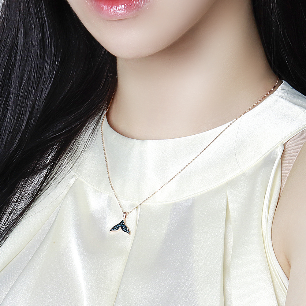 고래 꼬리 펜던트 딥 블루 데일리 청 다이아 금 심플 선물 행운 14K 18K 목걸이 - 상세 이미지 3