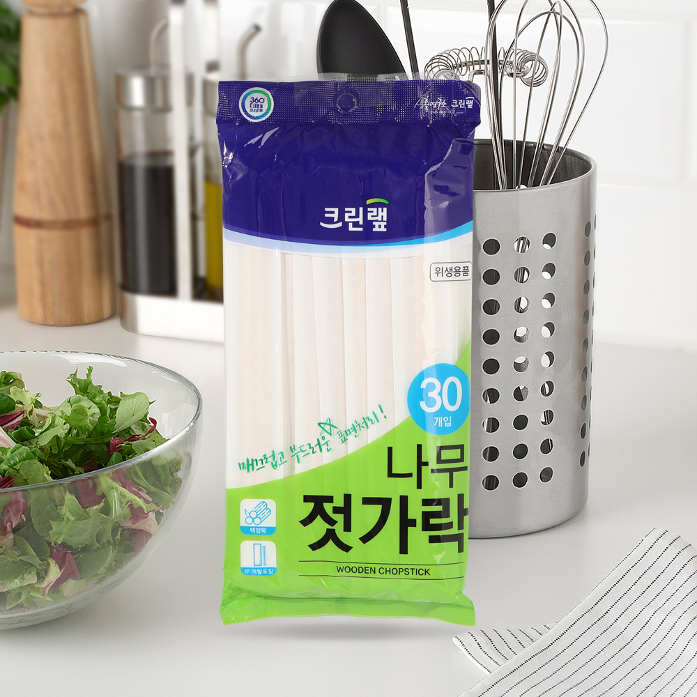 크린랩 나무젓가락 30P 고급나무젓가락 일회용젓가락 크린랲 - 메인 이미지