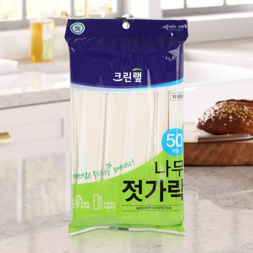 크린랩 나무젓가락 50P 고급나무젓가락 일회용젓가락 크린랲 - 메인 이미지