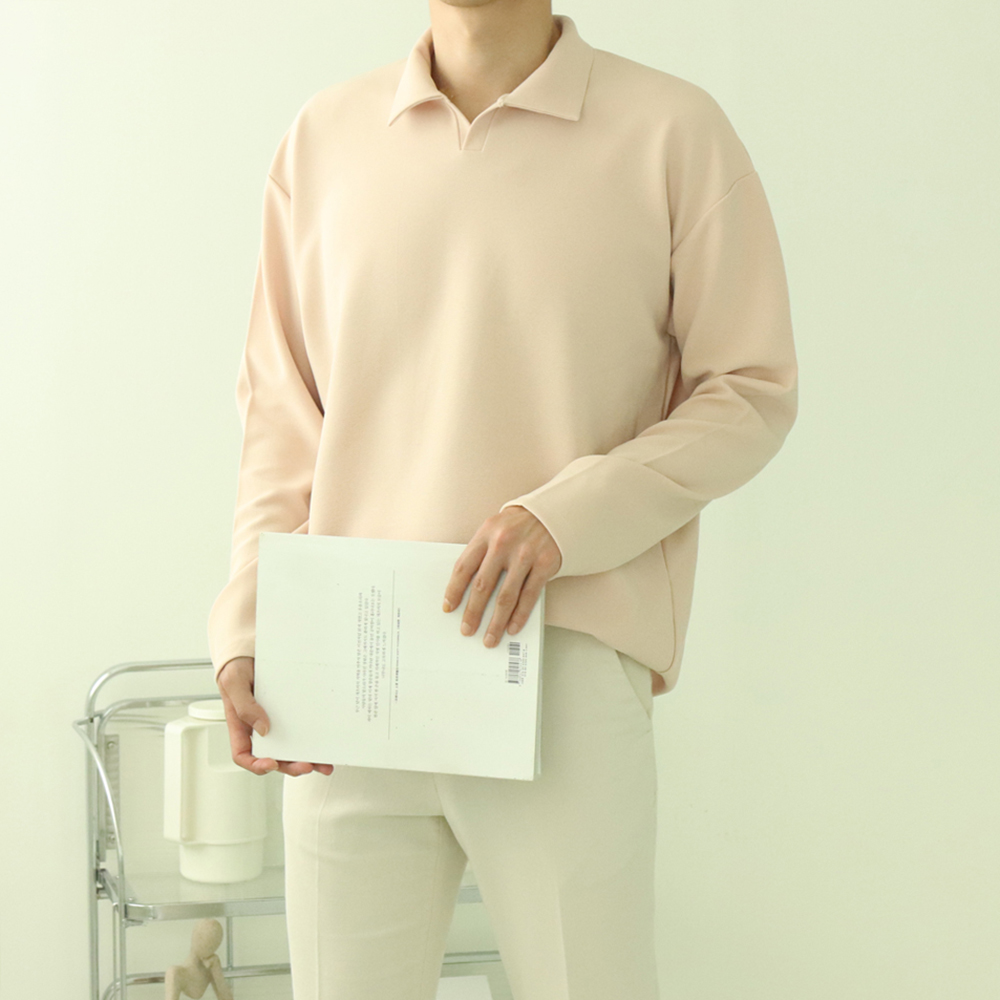 남자긴팔티 구김없는 헨리넥 오버핏 남자카라티 제품 이미지