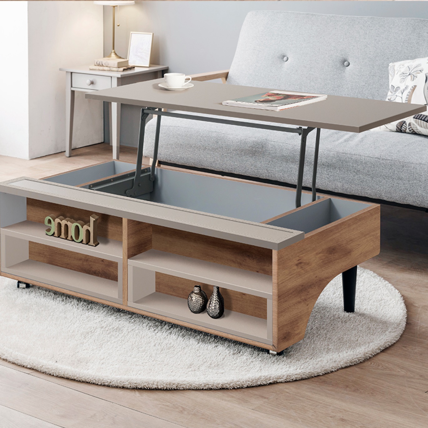 바퀴 이동식 리프팅 테이블 기능성 거실 테이블 높은 소파 테이블