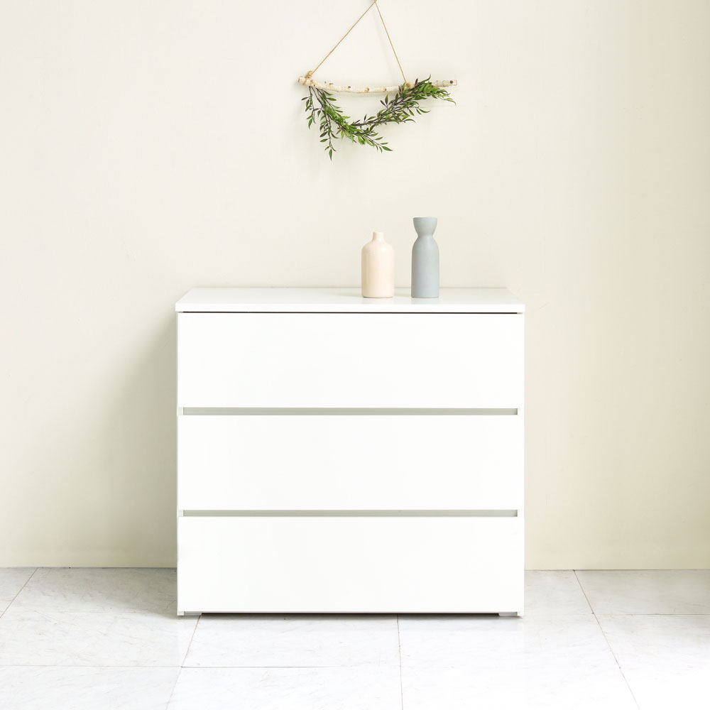 올굿퍼니처 데이브 와이드 슬림 좁은 서랍장 800x500x743mm, 3단, 화이트 - 메인 이미지
