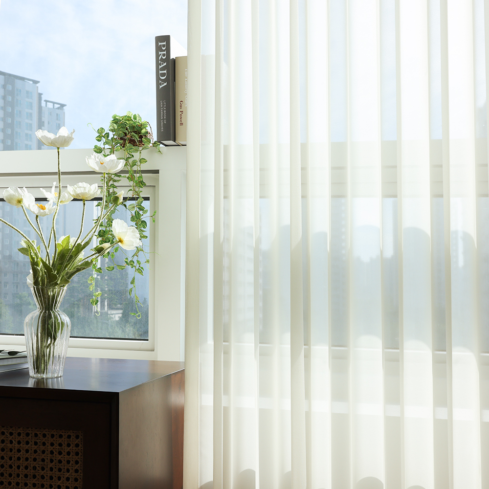 소르르 비침없는 하늘하늘 화이트 이음선없는 나비주름 호텔식 쉬폰커튼 맞춤제작 120x265