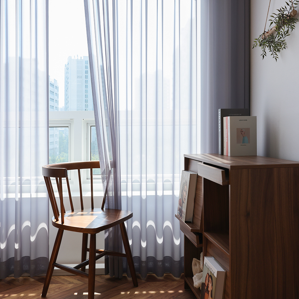 소르르 비침없는 하늘하늘 화이트 이음선없는 나비주름 호텔식 쉬폰커튼 맞춤제작 120x265