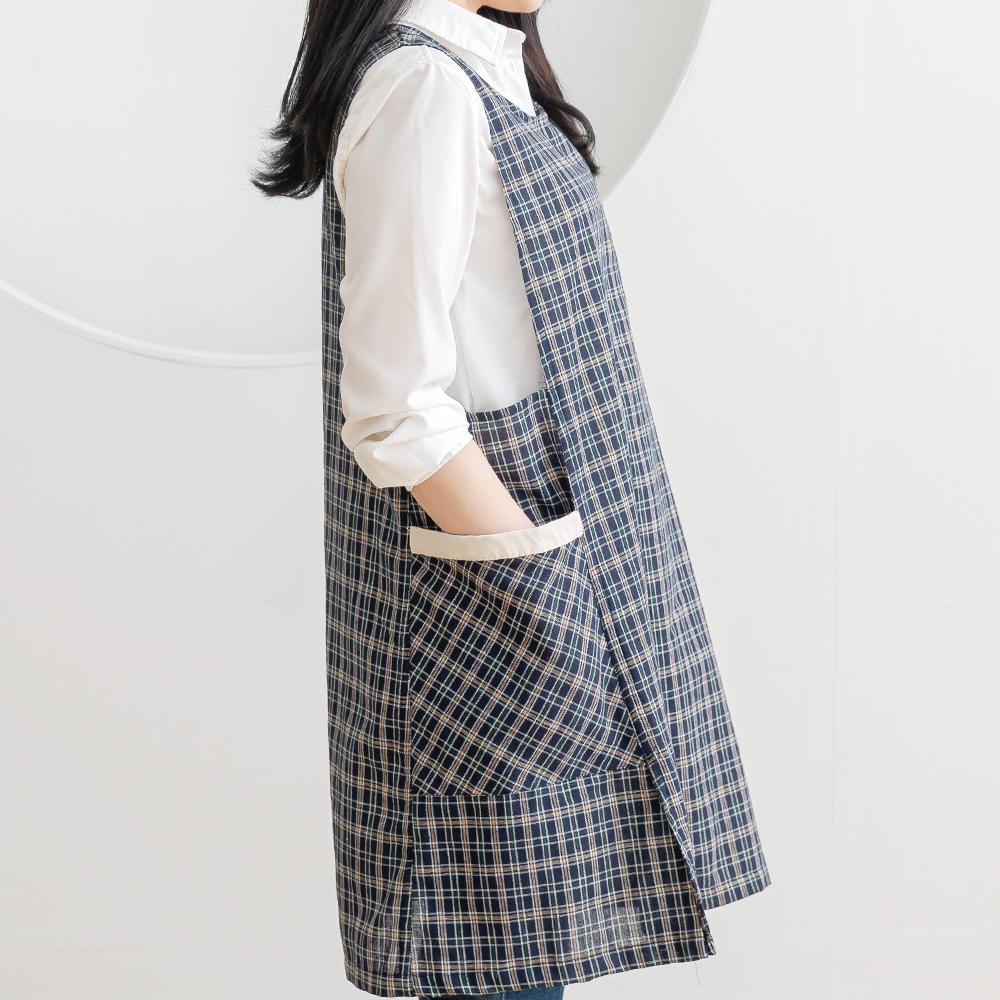 데코에버 옆주머니 롱 체크 라인 원피스앞치마 빅사이즈