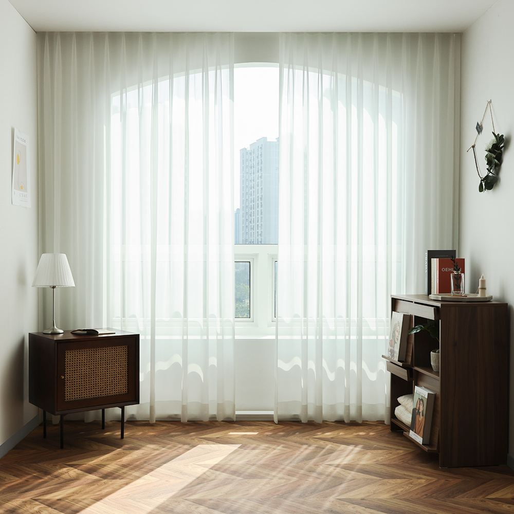 소르르 비침없는 하늘하늘 화이트 이음선없는 나비주름 호텔식 쉬폰커튼 맞춤제작 120x265