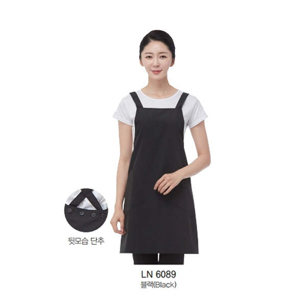 라인가운 단추여밈 미니 유니폼 미용앞치마 LN6089 - 상품 이미지