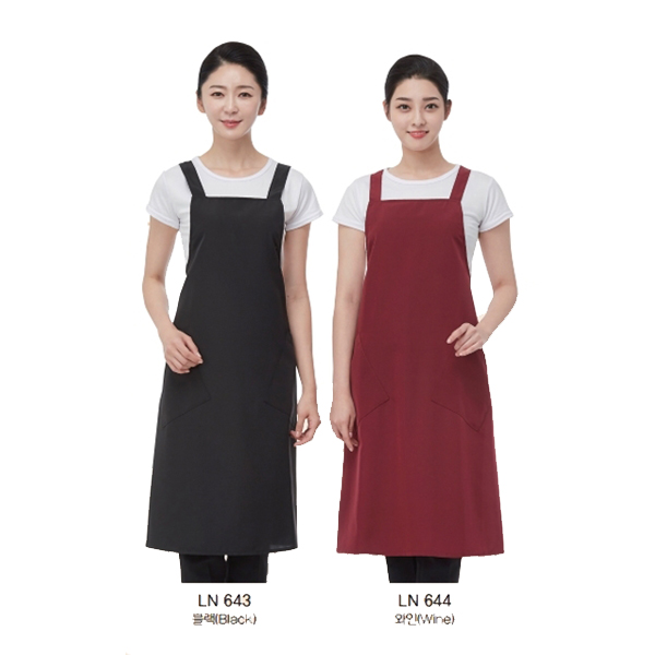 라인가운 스트링(끈) 미디 유니폼 미용앞치마 - 상품 이미지