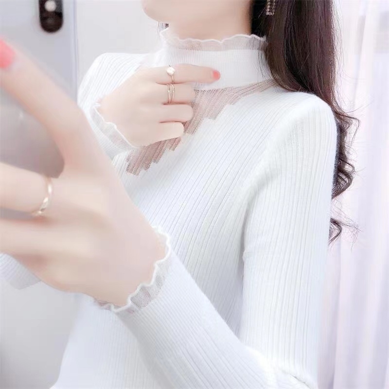 여자여자몰 보석망사포인트 섹시시스루 골지 슬림핏 반목니트티 가을겨울 이너 이미지 7