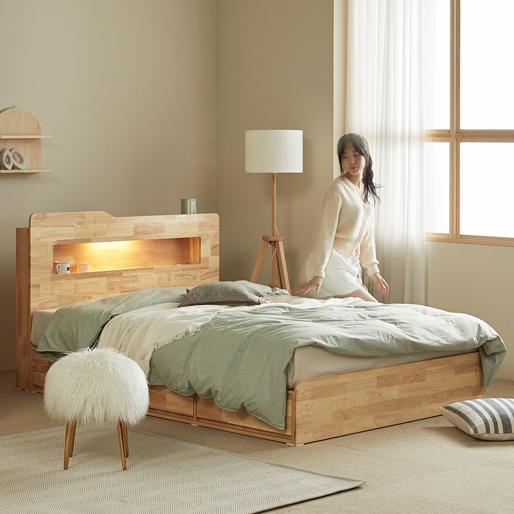 [무료배송] 루이스 LED 평상형 수납 침대 SS + IVY 매트리스