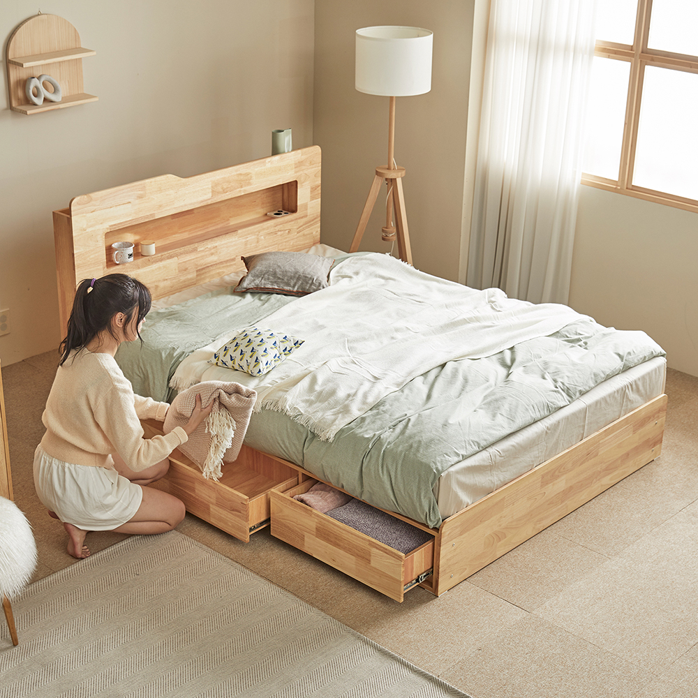 [무료배송] 루이스 LED 평상형 수납 침대 프레임 SS