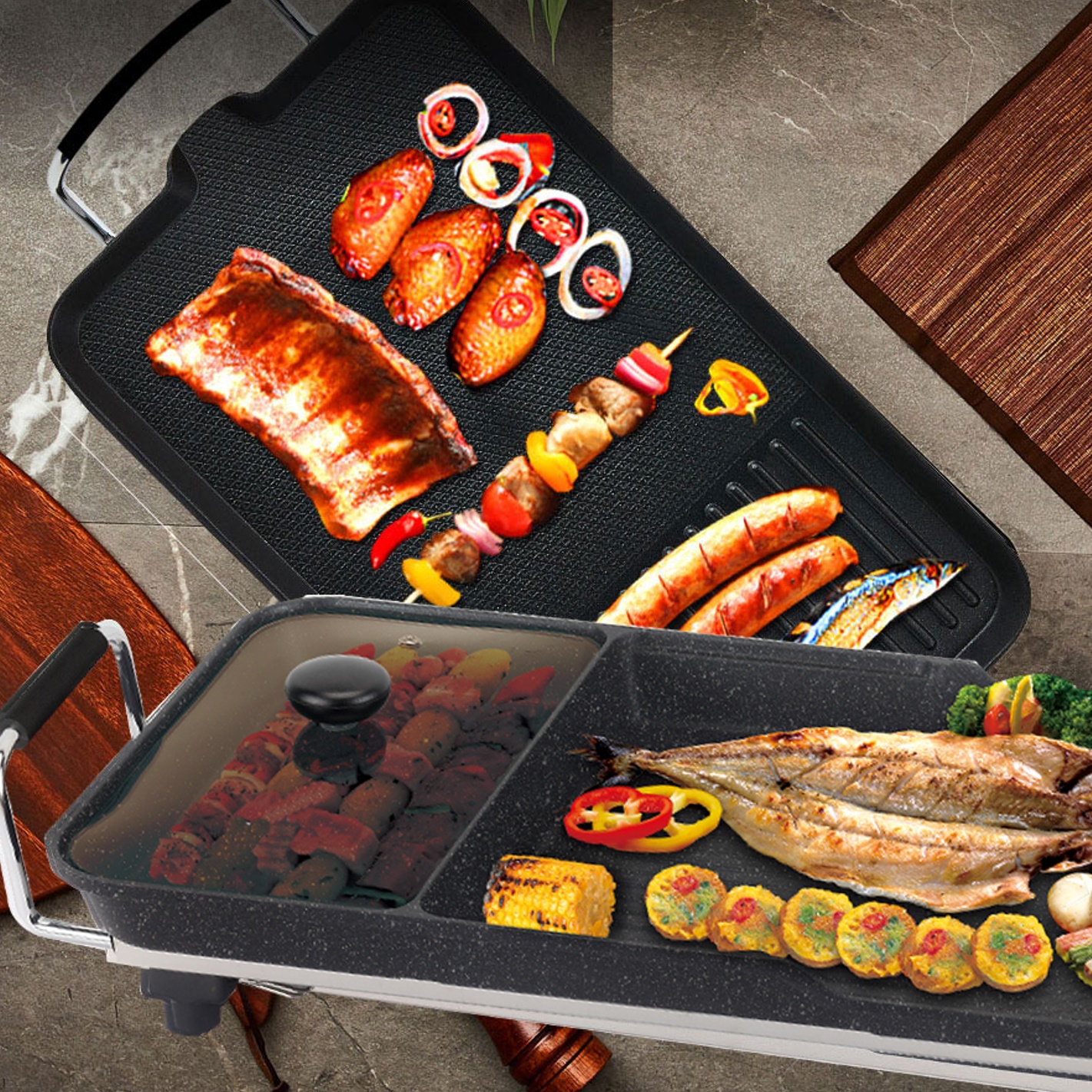 전 부치는 팬 전기 와이드 그릴 전기 멀티 그릴