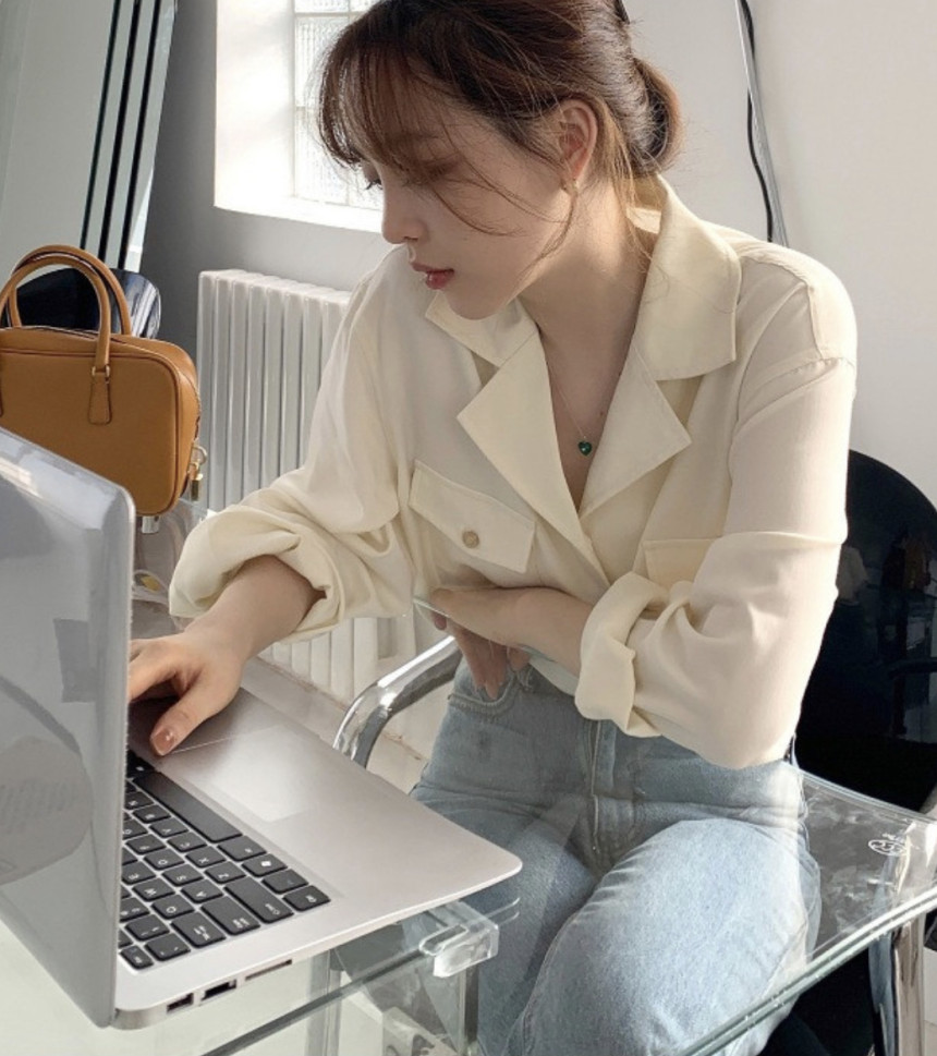 [자체제작]#가을🍂굿모닝 실키 양포켓 골드버튼 하객룩 블라우스 셔츠 상세 이미지 19