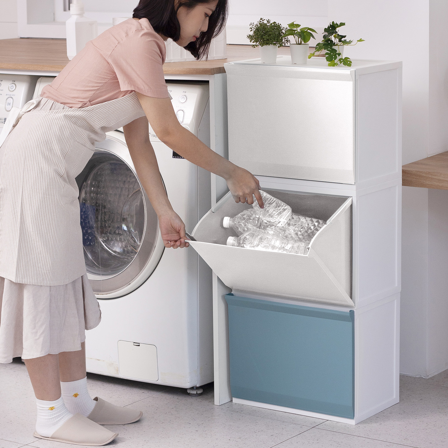 재활용 분리수거함 1단 30리터 대용량 쓰레기통 와이드 대형 바구니 3단 가정용 업소용