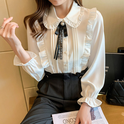 하이디 브로치 프릴 카라 블라우스 : 희연 샵