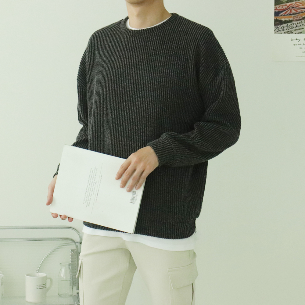남자니트 구김없는 골지 기모 니트 남자맨투맨 - 상세 이미지 3