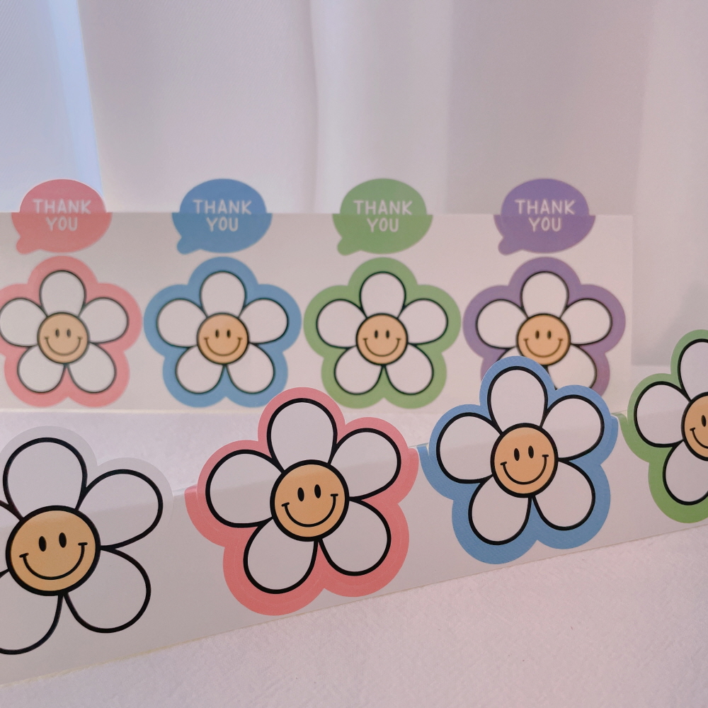 땡큐 앤 데이지 스마일 스티커 답례품 선물 구디백 포장 스티커 제품 이미지