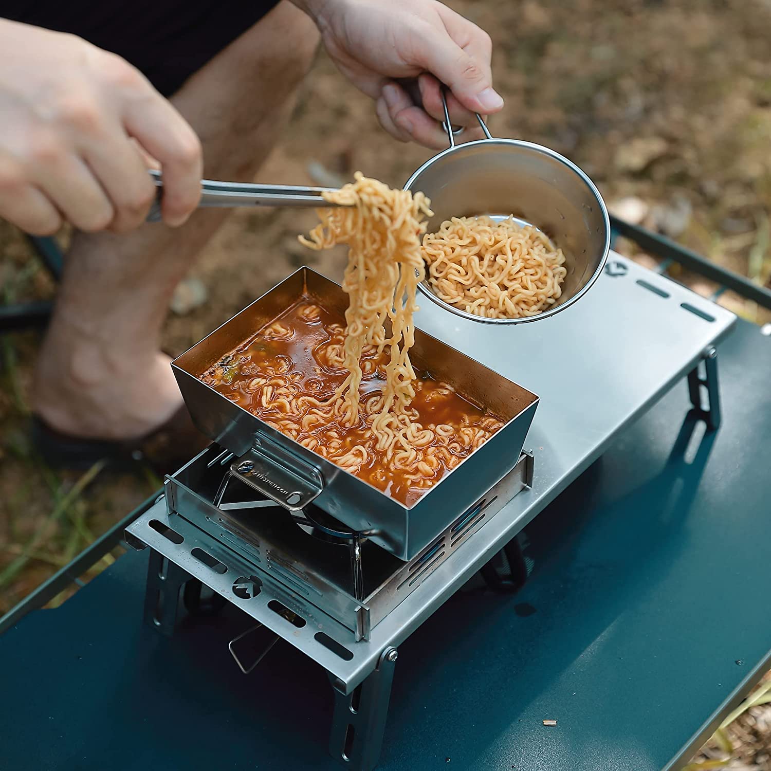 캠핑문 솔로 키친 소토 바람막이 차열 스텐 테이블 SK-310-CP