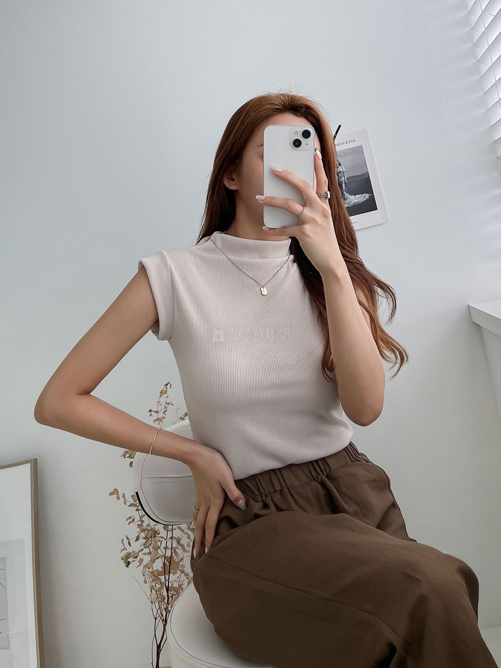 골지 반폴라 반목 슬림 민소매 나시 이너 티셔츠 이미지 2
