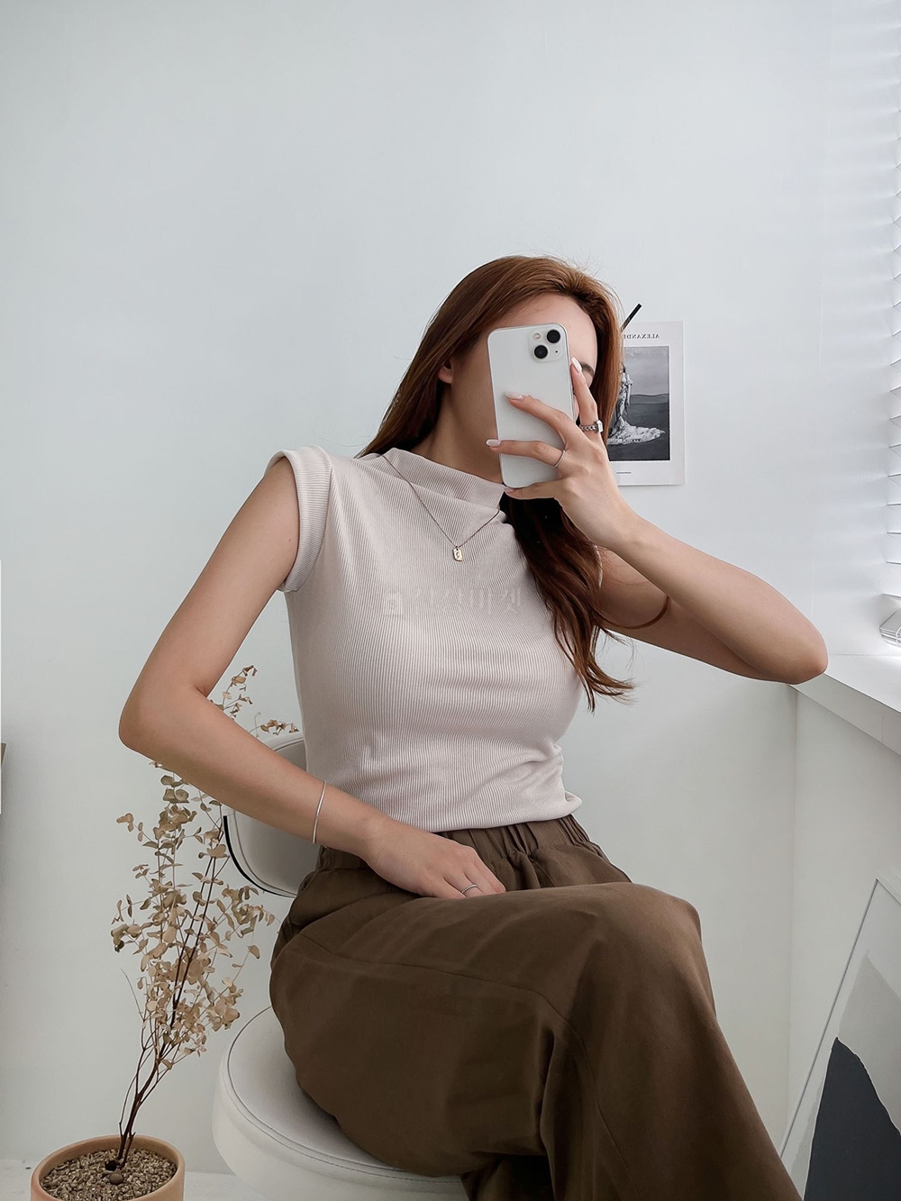골지 반폴라 반목 슬림 민소매 나시 이너 티셔츠 이미지 3